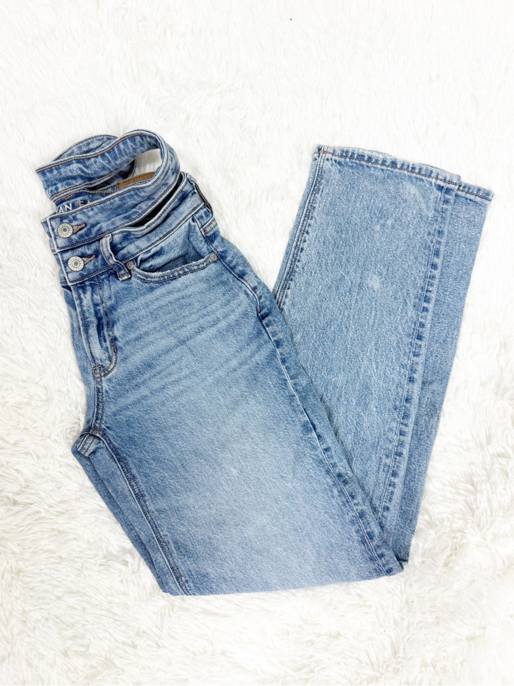 American Eagle Super High-Rise Baggy Straight Jeans Size 000 Double Waist